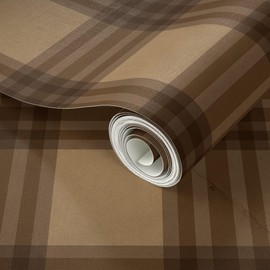 Peel & Stick Wallpaper Swatch - Plaid Brown Antique Check Old Tartan Earth Tone Dark Academia Gingham Custom Removable Wallpaper by Spoonflower