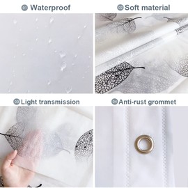 Lkw Ogechi PEVA Shower Curtain 200/220/240 cm Drop, Black Leaves Patterned Bathroom Curtain, Semi-Transparent, Waterproof, Anti-Mould, PEVA Washable Shower Curtain for Bathtub (200 x 240 cm)
