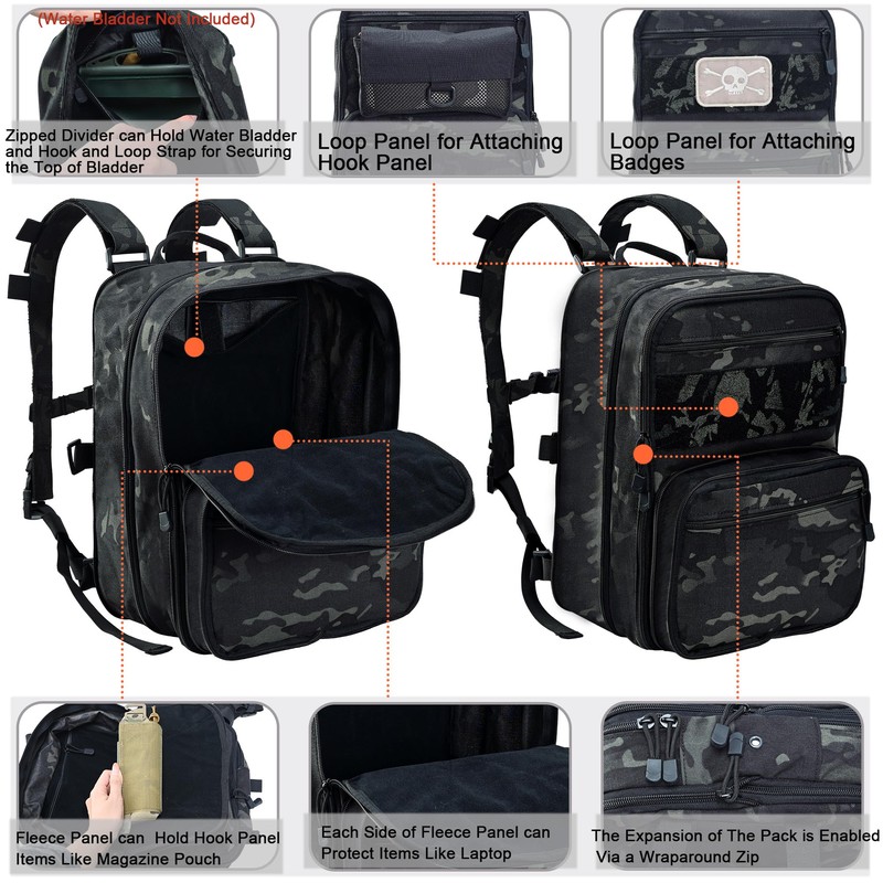 tactifans Tactical Expandable Backpack, Chest Rig Backpack MOLLE Assault Hydration