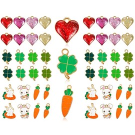 72 Pieces Valentine's Day Heart Charms Hearts Pendant Shamrock Bunny Rabbit Carrot Charms Enamel Cute Pendant Accessories for St. Patrick's Day Easter DIY Jewelry Making Necklace Bracelet Making