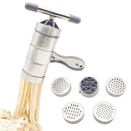 Manual Pasta Press, 5 Shapes Fresh Pasta Spaghetti Machine Tagliatelle Pasta Press Stainless Steel Pasta Machine