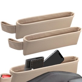 BubabyZZ 2 Pack Update Car Seat Gap Filler Organizer Leather Console Storage Box Front Side Pocket Seats Organizers Filler Interior Car Accessories for Phone Wallet Coin Key Sunglasses (Off-White)