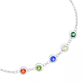AeraVida Glitzy Round Rainbow Cubic Zirconia on Orbit Sterling Silver Bracelet or Anklet