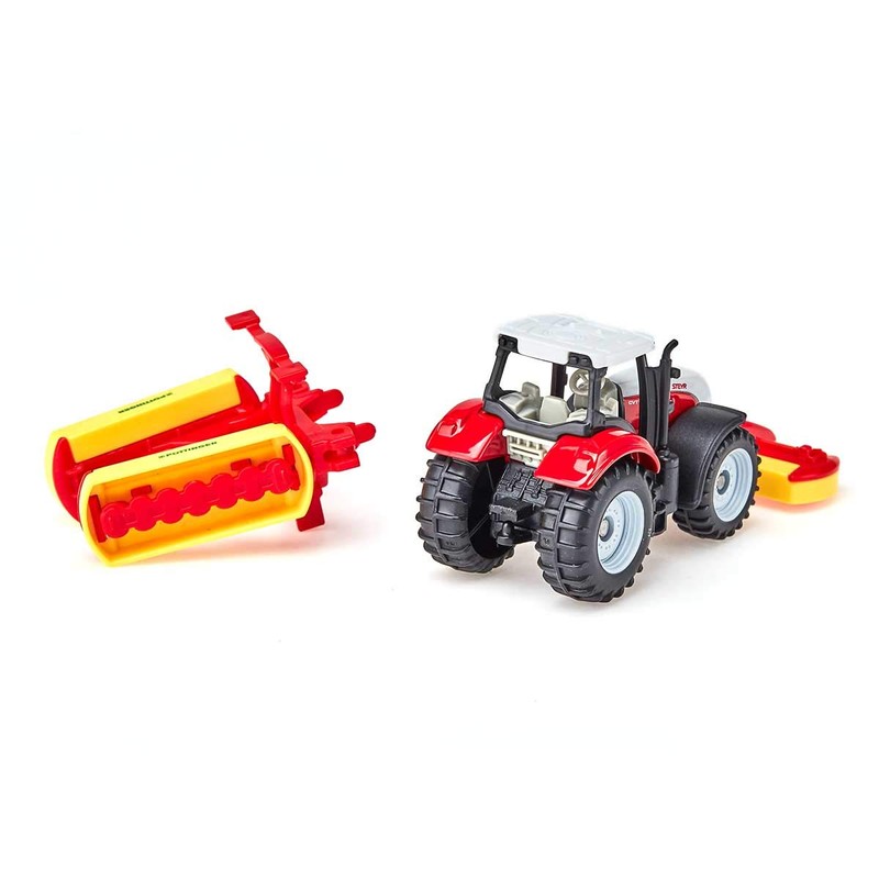 siku 1672, Steyr Tractor with Pöttinger Combination Mower, Metal/Plastic, Red,