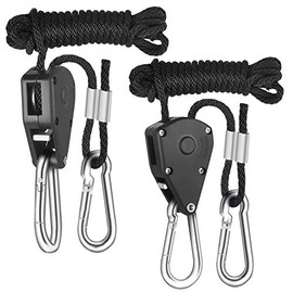 Rope Clip Hanger, 4 Packs 1/8 in Reinforced Adjustable Height Anti-Loose Design Metal Gears Clip for Growing Light Fixtures, Hanging Plants, 8 FT Length 150lbs Weight Capacity
