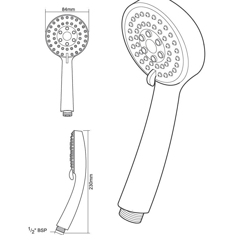 Triton 3 Position Shower Head - White