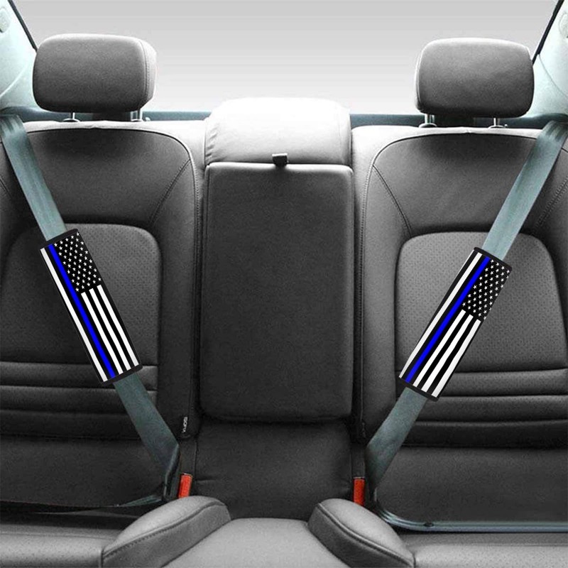 Xalvoria 2-Pack USA Flag Thin Blue Line Seat Belt Pads