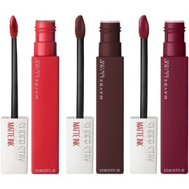 Maybelline Kit 3 Labiales líquidos Super Stay Matte Ink 5ml c/u, lipstick matte de larga duración, color intenso por hasta 16H, alta pigmentación, no transfiere