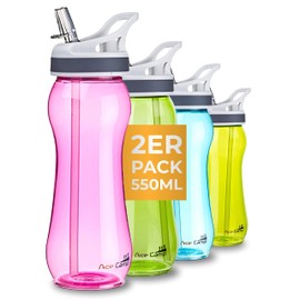 AceCamp Tritan Traveller Bottle, 350 ml/600 ml/ 800 ml, BPA Free, Water Bottle, Sports Bottle, Leak Proof, with Drinking Straw, Pink 600ml Doppelpack, 600ml