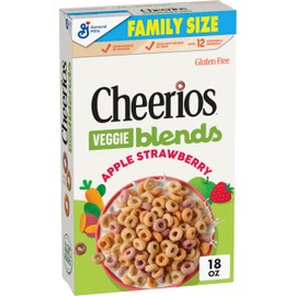 Cheerios Veggie Blends Breakfast Cereal, Apple Strawberry, Made with Fruits and Veggies, Family Size, 18 oz