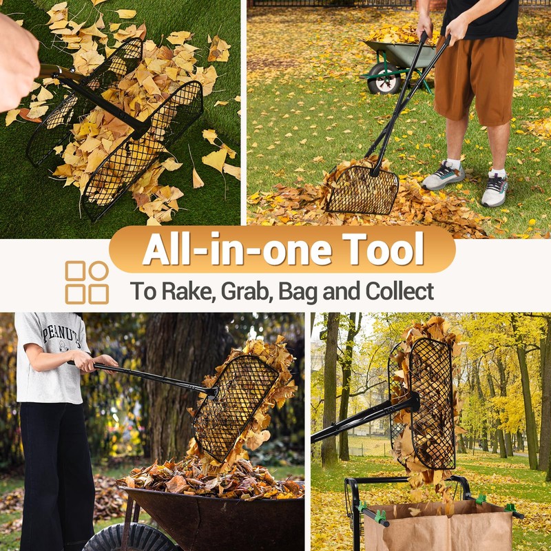 CAROD Leaf Grabber Rake with Long Handle, Lightweight Metal Leaves