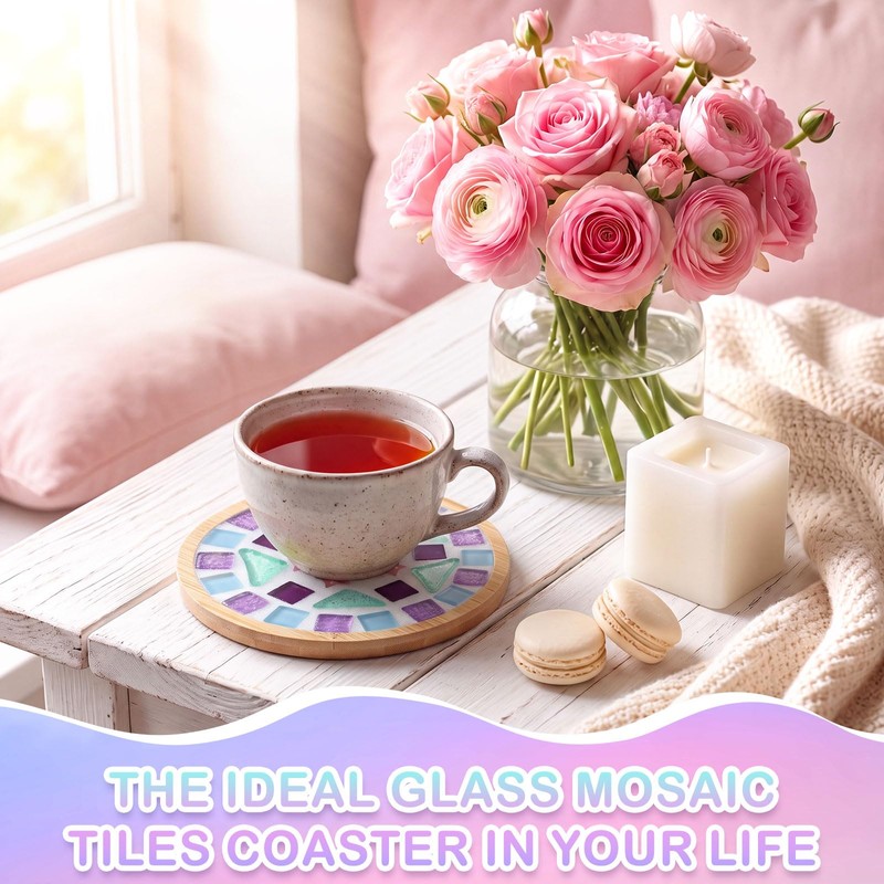 48 Sets Mosaic Coaster Kit with Glass Tiles,Sparkle Style