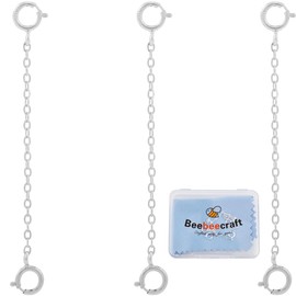 Beebeecraft 3Pcs 925 Sterling Silver Stamped Jewelry Chain Extender Double Spring Clasps Chain Extension with 1Pc Silver Polishing Cloth for Necklaces Bracelets Anklets 5.1cm/2.0in in Length