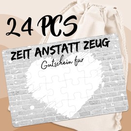 24-teilig Gutschein Puzzle mit Baumwoll-Säckchen, Zeit anstatt Zeug, Gutschein zum selber ausfüllen - Geburtstagskarte, personalisierte Geschenke für Freundin Frauen Männer, Geburtstagsgeschenk