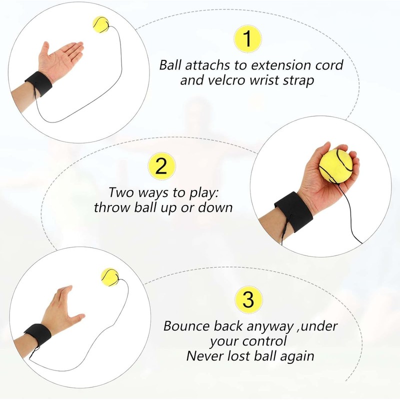 4 Pieces Wrist Return Ball, 2 Inch Rubber Rebound Ball