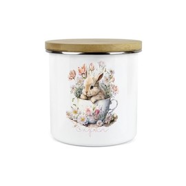 Purely Home Bunny Rabbit Kitchen Sugar Storage Canister - Teacup Bunny Metal Enamel Hot Drinks Storage Container