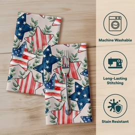 American Flag Stars Eucalyptus Cloth Napkins | Fourth of July Table Decorations | Absorbent, Washable, Reusable, Stain & Wrinkle Resistant | Made in America - 4pack