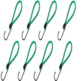 8PCS Bungee Cords with Hooks, Mini Bungee Cords, Rubber Short Bungee Straps,for Camping Trucks Car Awning Cover Canopies Pool (Green)