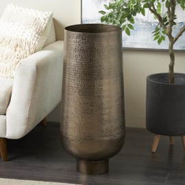 Deco 79 Aluminum Metal Geometric Decorative Vase Textured Wide Floor Centerpiece Vase with Elevated Base, Flower Vase for Home Decoration 14" x 14" x 31", Brass