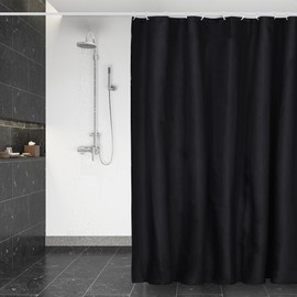 DUFU Waterproof Shower Curtain Anti-Mould 180 x 200 cm Washable Quick-Drying Textile Fabric Polyester Bath for Curtain Black Semi-Transparent Shower Curtain with 12 Shower Curtain Rings