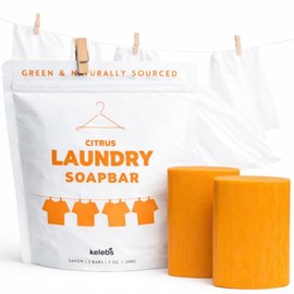 KELEBS Laundry Soap Bar - Natural Citrus Formula with Organic Ingredients - Stain Remover for Delicate Clothes, Underwear, Collar - 2 Bars | Aluminum Packaging