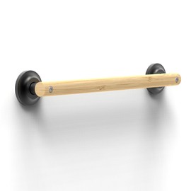 AquaChase Natural Bamboo Grab Bar for Bathroom & Toilet, ADA Compliant Balance Assist Handrail for Handicap and Seniors, 18in Matte Black