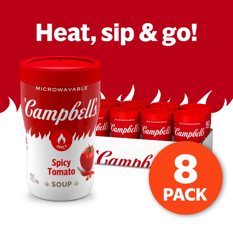 Campbell's Sipping Soup, Spicy Tomato Soup, 11.1 oz Microwavable Cup