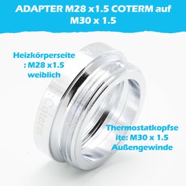 BLUMKRAFT Radiator Adaptor M28 x 1.5 COTERM/COTHERM (Prototype) to M30 x 1.5 for Thermostat/Thermostat Head M30 x 1.5 Male Pack of 2