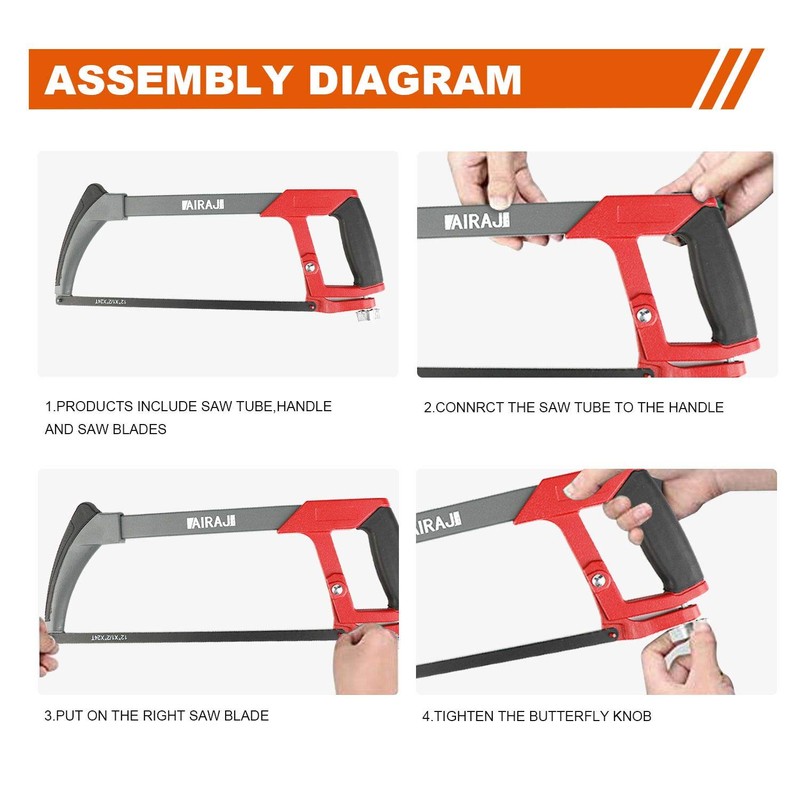 AIRAJ 12 inch Adjustable Hacksaw Frame Set,Tools High-Tension Hacksaw,with 10