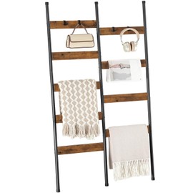 HOOBRO Blanket Ladder, 9-Tier Wall-Leaning Towel Rack, Double Row Blanket Rack, Metal Frame, Industrial Style, Anti-Tip Design, Blanket Holder for Living Room, Balcony, Rustic Brown and Black BF17CJ01