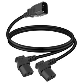 GELRHONR IEC320 C14 to Two C13 PDU Power Extension Cords, C14 Male to 90 Degree Double Curved C13 Female Power Cords for Computers, LED high Definition TV Monitors and scanners, etc (Left Angle 0.5M)