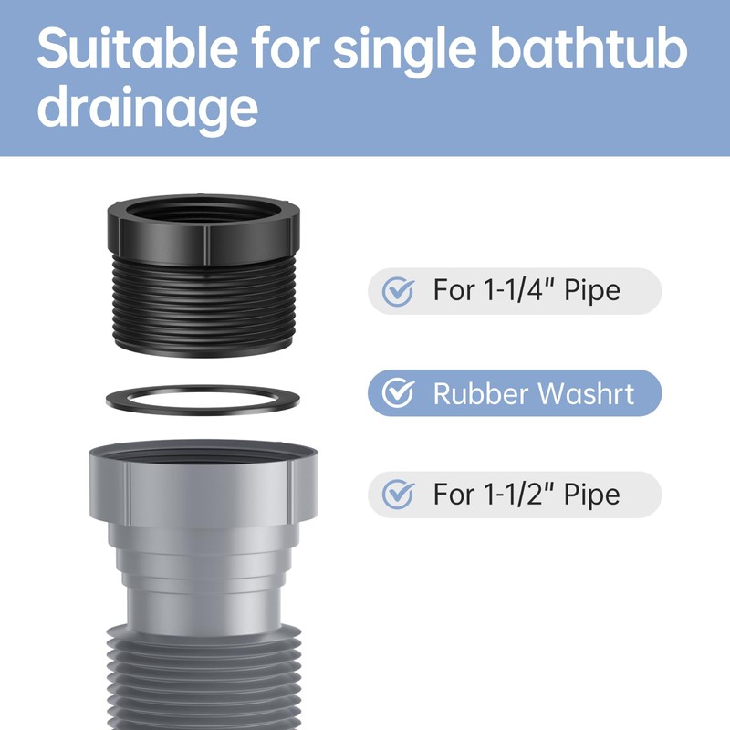 Low Profile Flexible Bathtub Shower Drain Pipe Kit - Flat