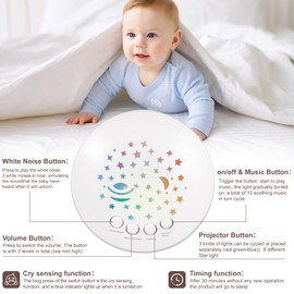 Baby Sleep Soother Cry Sensor Dinosaur Night Light Projector Baby Sound Machine Plush Stuffed Animal Toys for Boys Girls Pillow Ceiling for Toddler Lullabies & White Noise Sound