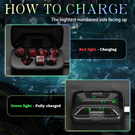 FONVGOGO Light up DND Dice Set Rechargeable with Charging Box Polyhedral Unique Cool Dungeons and Dragons LED Colored Dice Set D and D Glow in The Dark Dice 7 Color (P-RGB)