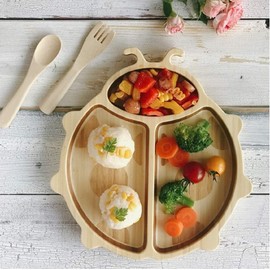 FUNFAM Fan Bamboo Tableware Ladybug Plate Set FF2018-002