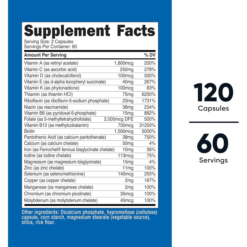 Nutricost Methylated Multivitamin 120 Capsules, 60 Servings - 23 Vitamin