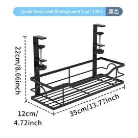 Virellisee 1-Pack Under Desk Cable Management Tray No Drill,Wire Management Tray Cable Rack with Clamp Mount, Desk Wire Management No Damage to Desk for Home and Office （Black）