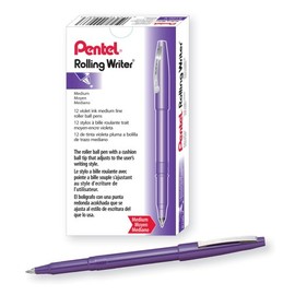 Pentel Rolling Writer Pen, 0.4Millimeter Cushion Ball Tip, Violet Ink, Box of 12 (R100-V)