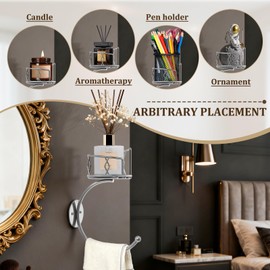 Soporte Simple de Plata para Toallas de Mano para Pared de Baño, Gancho de Toalla de Pared Metálico Robusto con Soporte para Velas y Botellas, Perchero para Toallas de Mano/Colgador para Decoración de