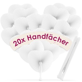 WeddingTree 20 x Wedding Guest Fans - Paper Fans Wedding - White - Hand Fan Wedding Fan for Wedding - DIY and Decoration Fun - Fecher Women's Wedding - Wedding Fan