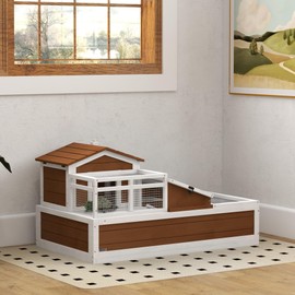 PawHut 3- Room Tortoise House Habitat with Balcony & 2 Stories, Indoor/Outdoor Wooden Tortoise Enclosure with Ladder, Tray, Openable Roof, Large Reptile Cage, 44" x 25. 5" x 23", Coffee