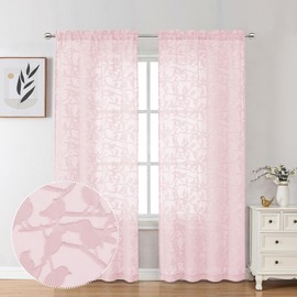 OVZME Anji Textured Blush Sheer Curtain 84 inch Length 2 Panels Set, Elegant Farmhouse Semi Sheer Dining Curtains for Living Room, Dual Rod Pocket, W38 x L84