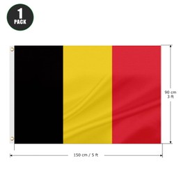 ASUNO Belgium Flag 3 × 5 Feet Polyester Belgian National Banner with 2 Brass Grommets Double Side Vivid Color Fade Resistant for Outside Garden Lawn Patio