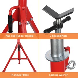 V Head Pipe Jack Stands (2500 LB Capacity) - Adjustable Height 28-52 Inch - Carbon Steel Construction with Anti-Slip Rubber Handle, Triangular Base & Locking Washer for Stable Support