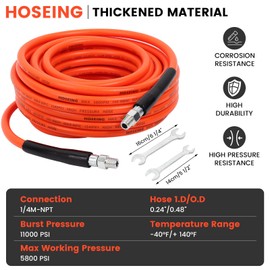 70FT Pressure Washer Sewer Jetter Kit, 5800 PSI Water Jet Drain Cleaner Hose with Corner Rotating Button Nose Nozzle, 1/4 Inch NPT, Sewer Jetter Nozzles Kit with Spanner Handle Strap