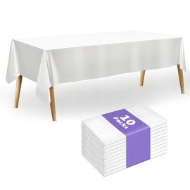 JINSUI Plastic Table Cloth Disposable 10 Pack, 54 x 108 Inch White Tablecloths for Rectangle Tables, Thick Table Covers for Picnic, Wedding, Christmas, Birthday, Graduation Party Decorations