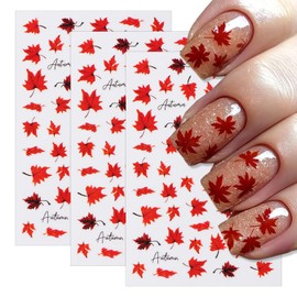Fall Nail Stickers Various Shapes of Maple Leaves Nail Art Stickers Artificial Self-Adhesive Nail Decals Supply Cute Nail Sticker for Women Grils DIY Thanksgiving Decoration 3 Sheets Same Style