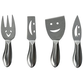 Prodyne Happy Face Cheese Knives, Set of 4, Silver