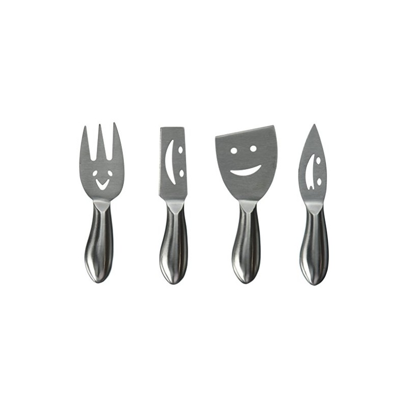 Prodyne Happy Face Cheese Knives, Set of 4, Silver