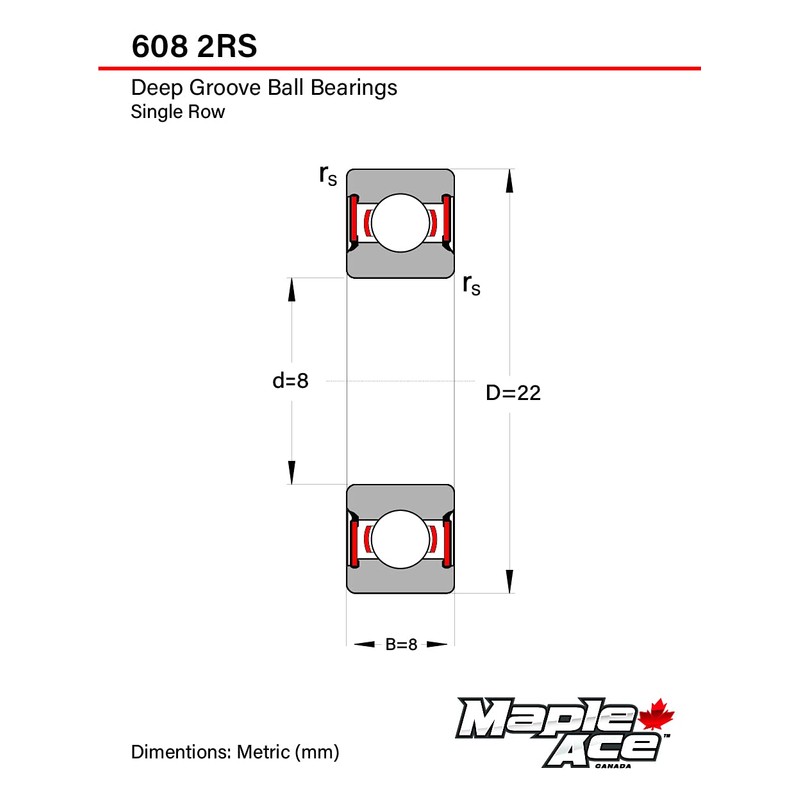 MAPLE ACE 608-2RS Skateboard, Inline Roller Skate, Scooter Bearings Red